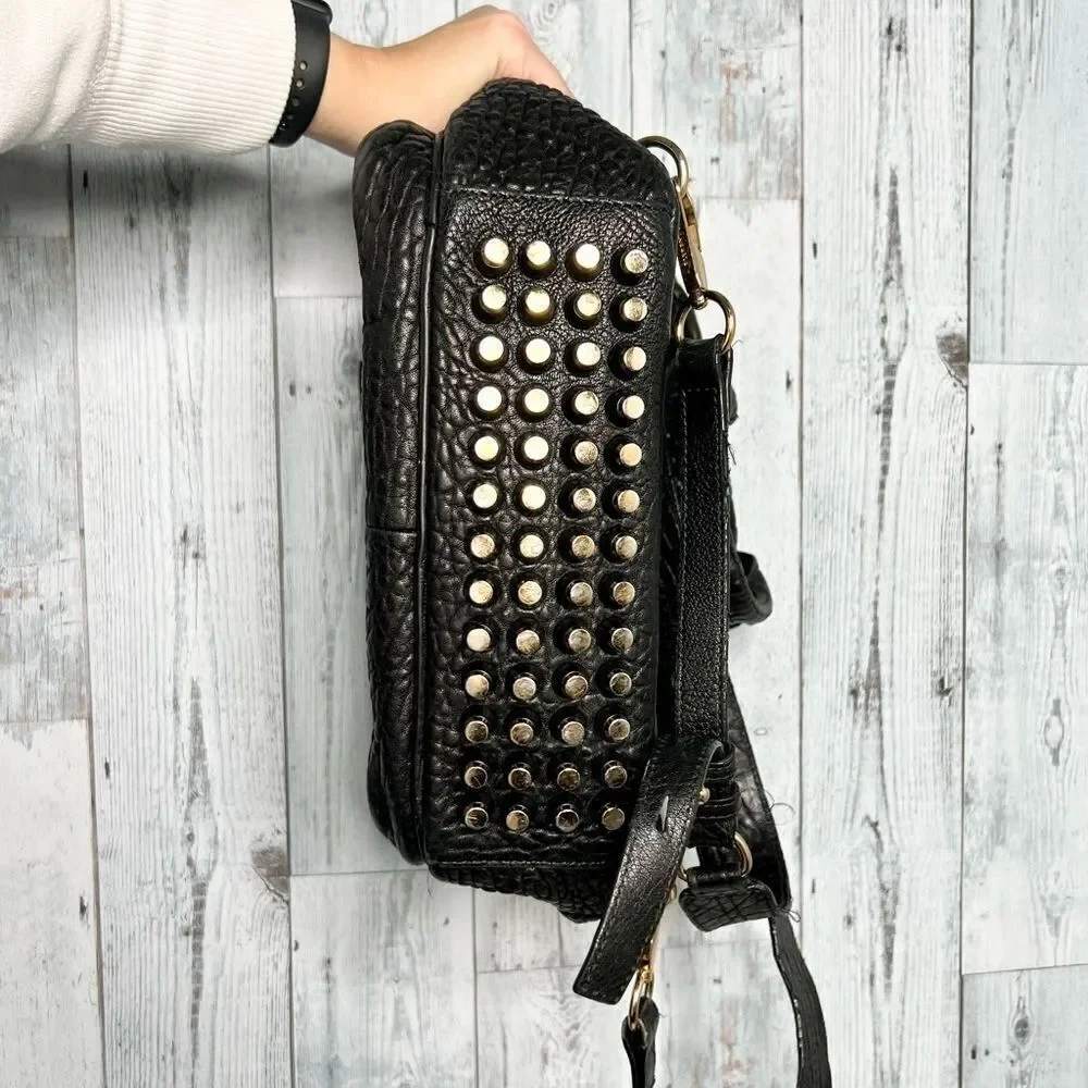 Alexander Wang Black Embossed Leather & Calf Hair Studded Backpack Bag Luxurious